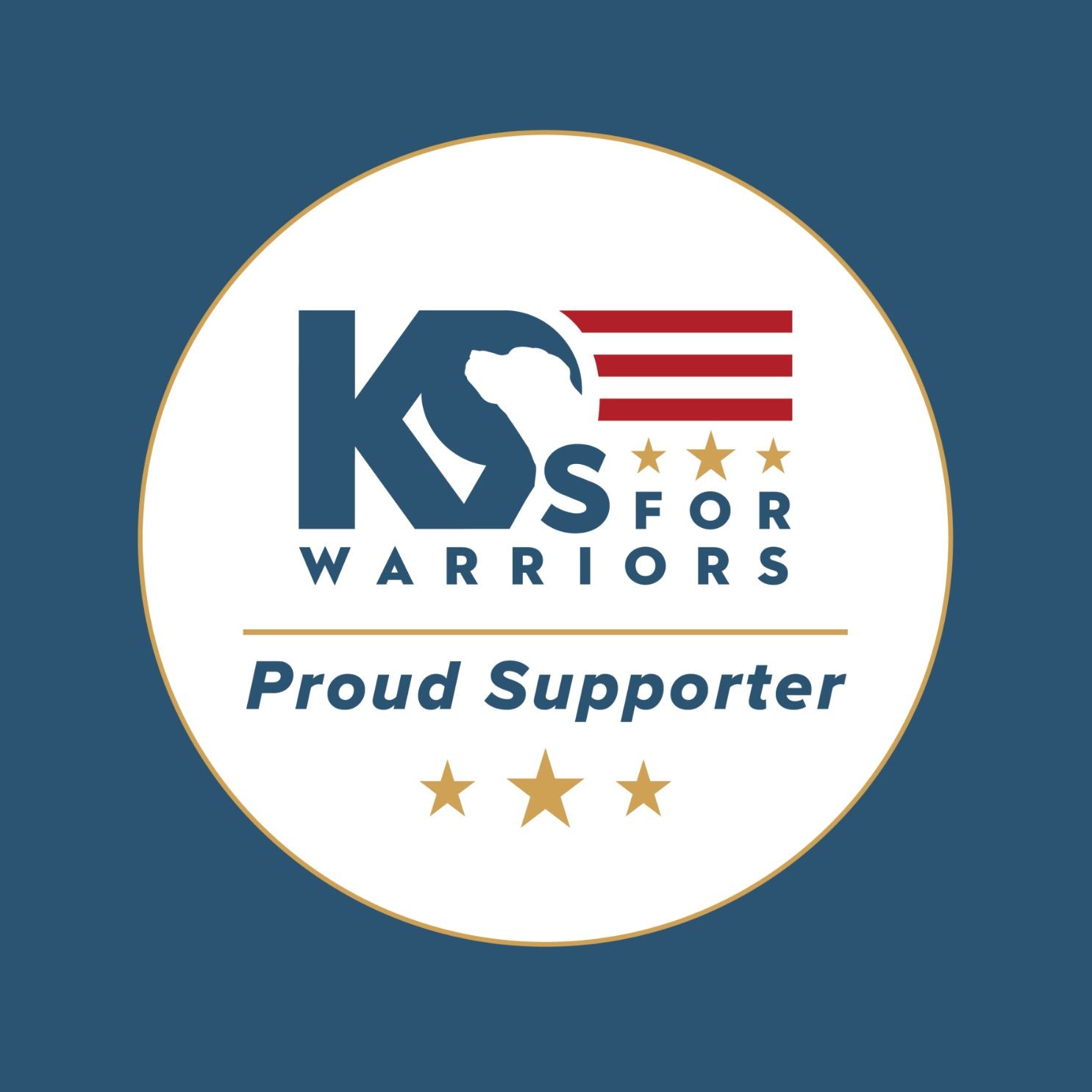 Logo of K9s for Warriors, showcasing a service dog silhouette paired with bold typography, representing the organization's commitment to pairing veterans with service dogs for support and companionship.