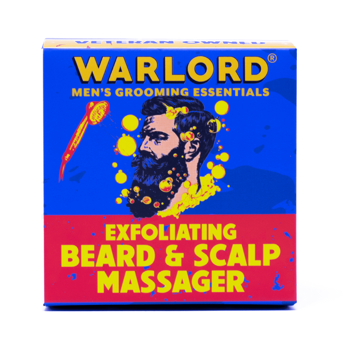 Warlord exfoliating beard and scalp massager box – exfoliating grooming tool for men, stimulates beard and scalp, veteran-owned.