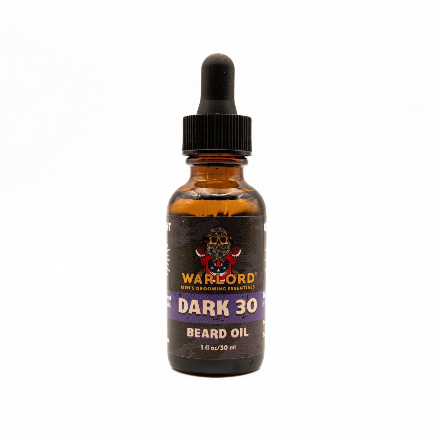 Warlord natural Dark 30 beard oil bottle – natural beard oil for men, bold masculine fragrance, premium grooming.