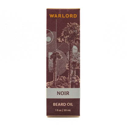 Warlord natural Noir beard oil box – natural beard oil packaging for men’s grooming, bold masculine scent, premium conditioning.